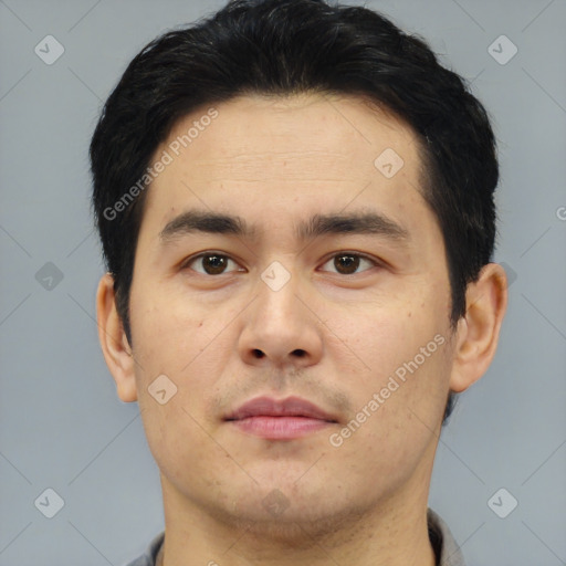 Neutral asian young-adult male with short  black hair and brown eyes