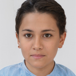 Neutral white young-adult female with short  brown hair and brown eyes