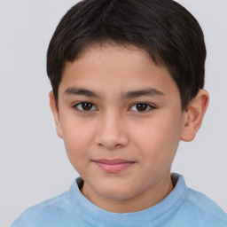 Joyful white child male with short  brown hair and brown eyes