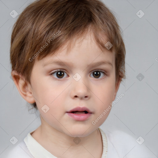 Neutral white child male with short  brown hair and brown eyes