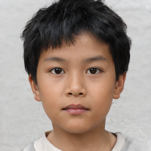 Neutral asian child male with short  brown hair and brown eyes