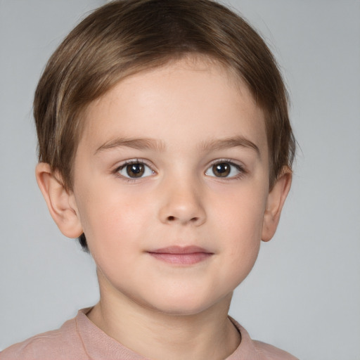 Neutral white child female with short  brown hair and brown eyes