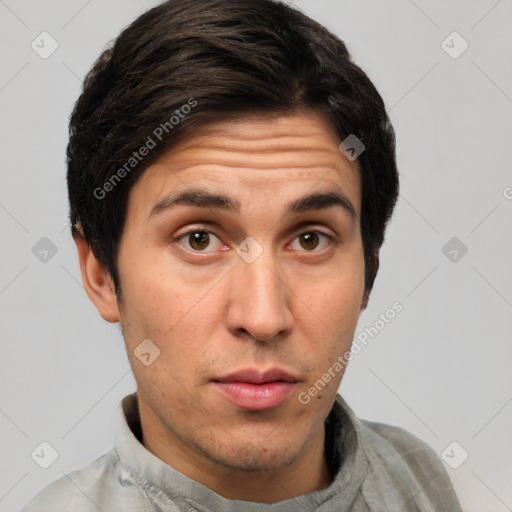 Neutral white adult male with short  brown hair and brown eyes