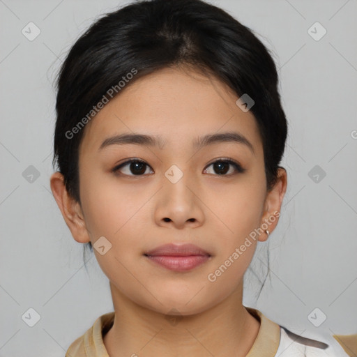 Neutral asian young-adult female with medium  brown hair and brown eyes