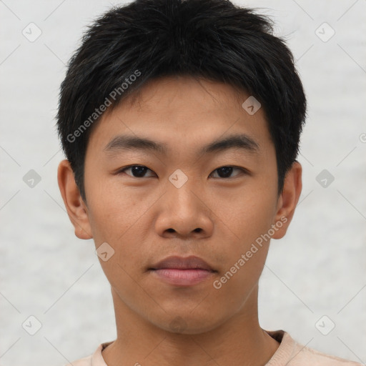 Neutral asian young-adult male with short  black hair and brown eyes