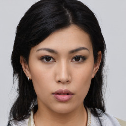 Neutral asian young-adult female with medium  black hair and brown eyes