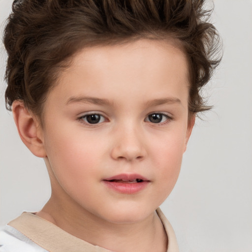 Neutral white child female with short  brown hair and brown eyes