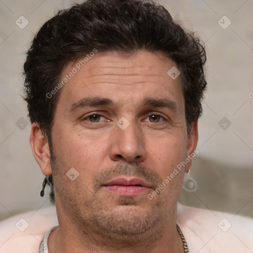 Neutral white adult male with short  brown hair and brown eyes