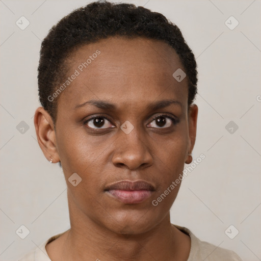 Neutral black young-adult female with short  brown hair and brown eyes