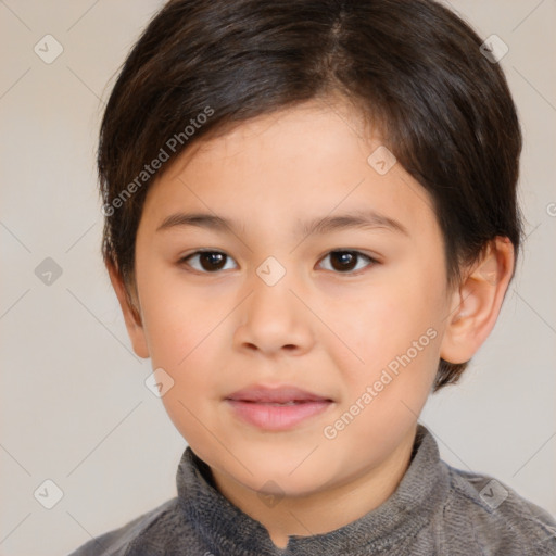 Neutral white child female with short  brown hair and brown eyes