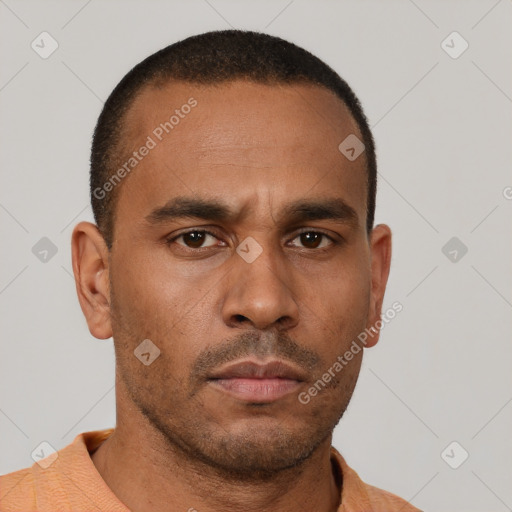 Neutral latino young-adult male with short  brown hair and brown eyes