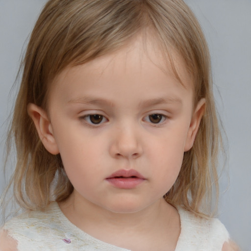 Neutral white child female with medium  brown hair and brown eyes