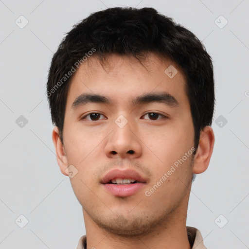 Neutral asian young-adult male with short  black hair and brown eyes