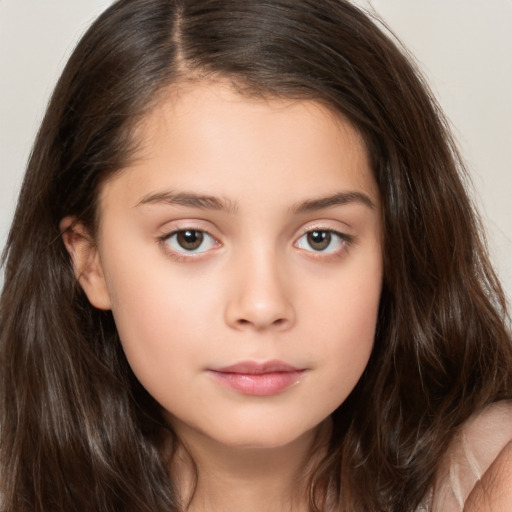 Neutral white child female with long  brown hair and brown eyes