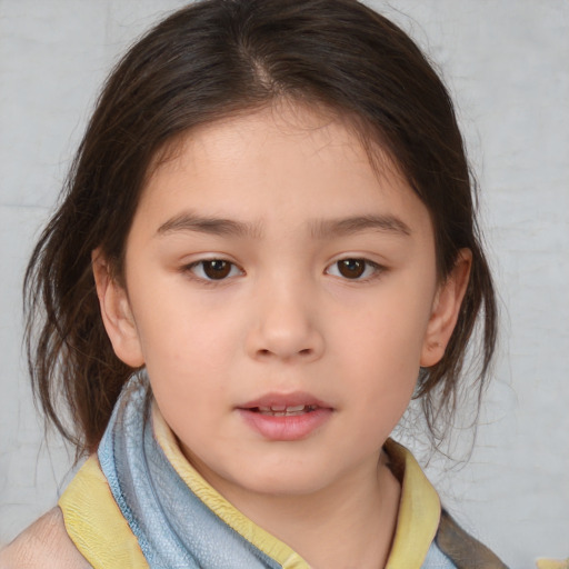 Neutral white child female with medium  brown hair and brown eyes