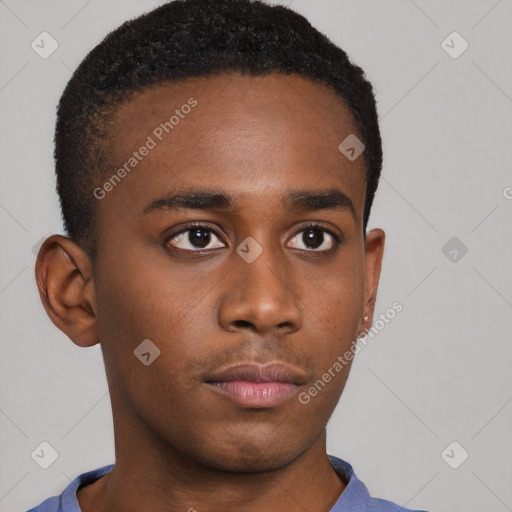 Neutral black young-adult male with short  brown hair and brown eyes