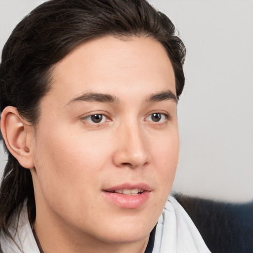 Neutral white young-adult male with medium  brown hair and brown eyes