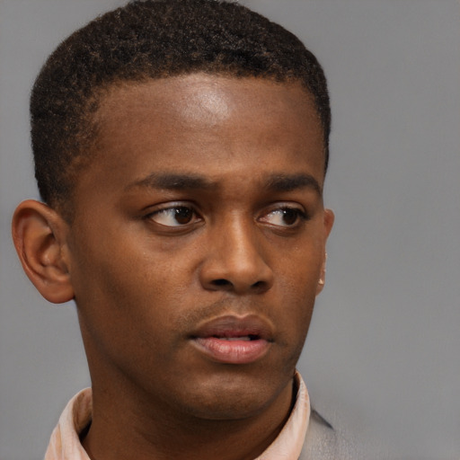 Neutral black young-adult male with short  brown hair and brown eyes