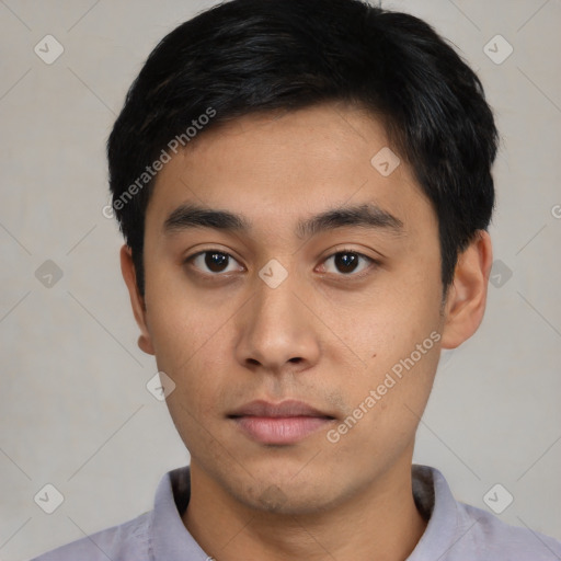 Neutral asian young-adult male with short  black hair and brown eyes