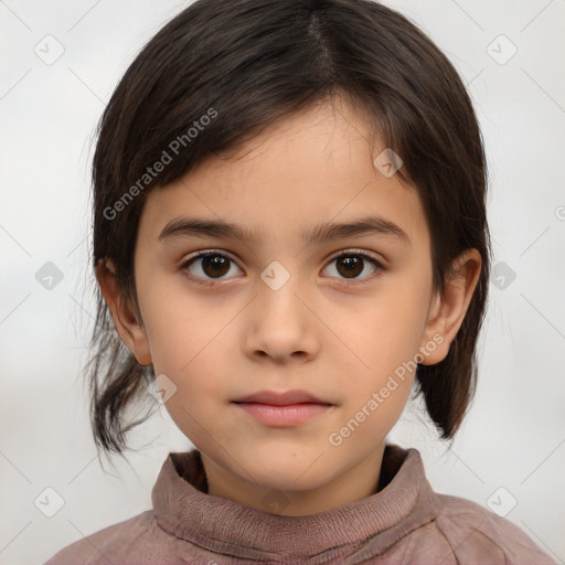 Neutral white child female with medium  brown hair and brown eyes