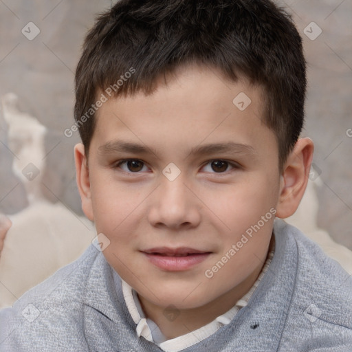 Joyful white child male with short  brown hair and brown eyes