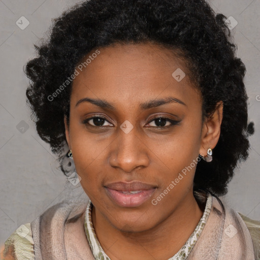 Neutral black young-adult female with short  black hair and brown eyes