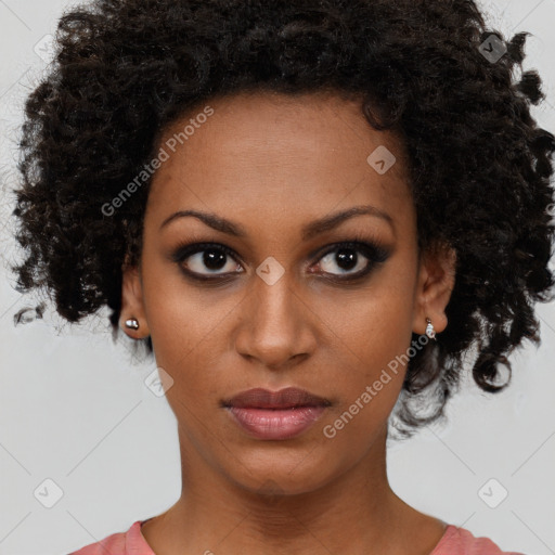 Neutral black young-adult female with short  brown hair and brown eyes