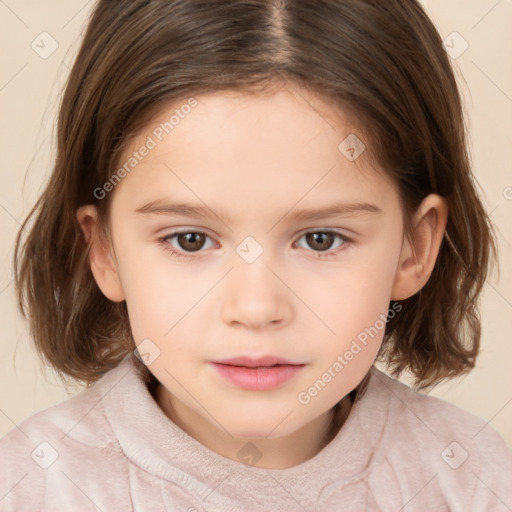 Neutral white child female with medium  brown hair and brown eyes