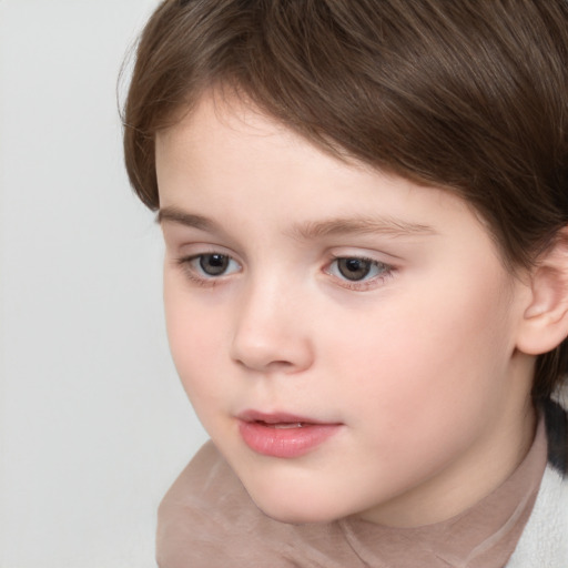 Neutral white child female with short  brown hair and brown eyes