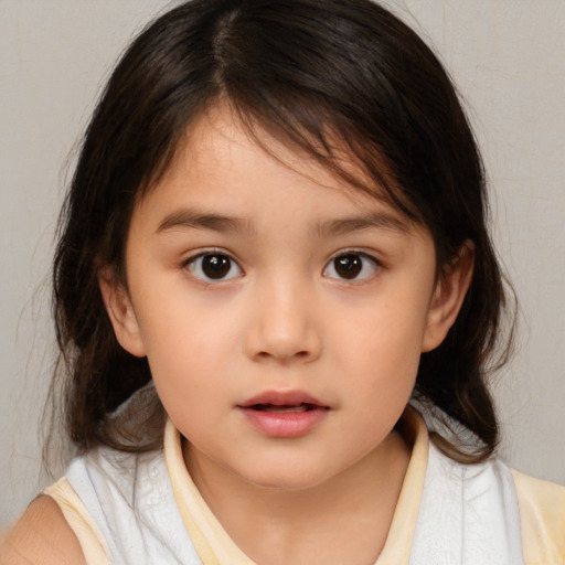 Neutral white child female with medium  brown hair and brown eyes