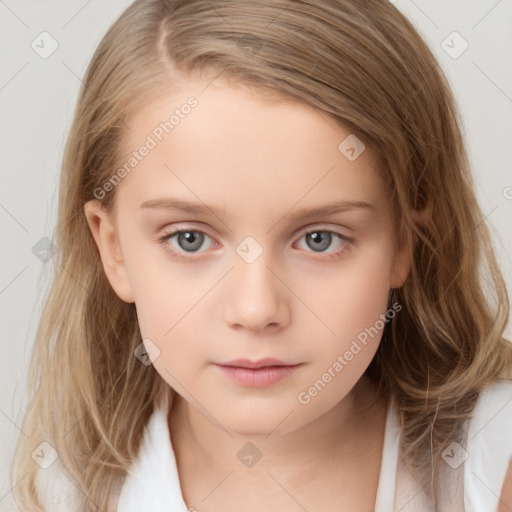 Neutral white child female with medium  brown hair and brown eyes