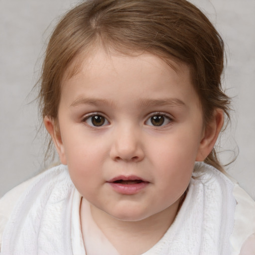 Neutral white child female with medium  brown hair and brown eyes