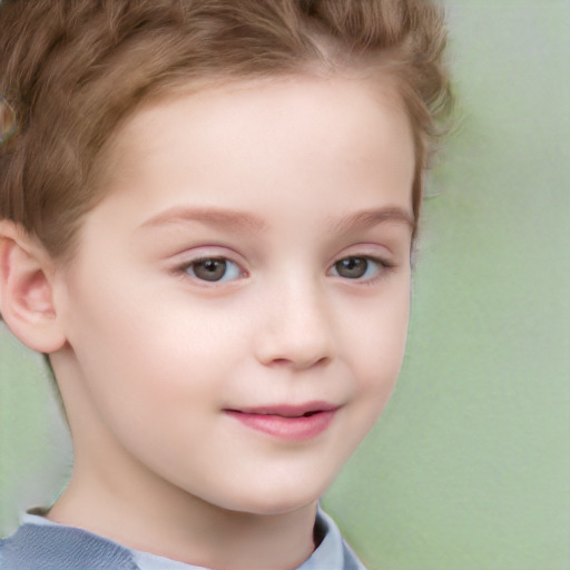 Joyful white child female with short  brown hair and brown eyes