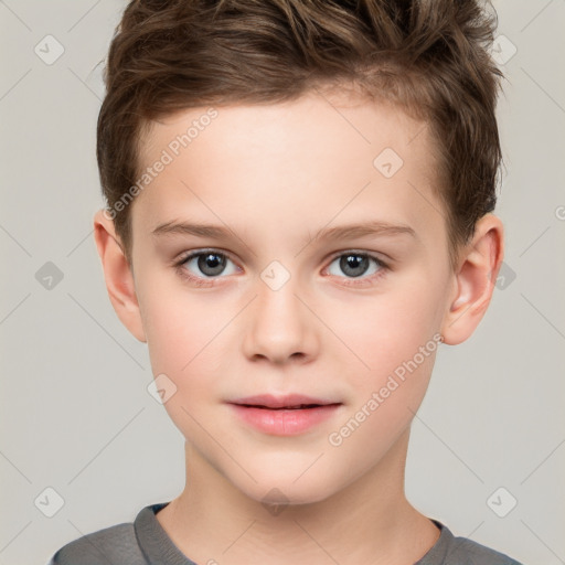 Neutral white child male with short  brown hair and brown eyes