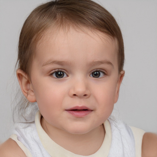 Neutral white child female with medium  brown hair and brown eyes