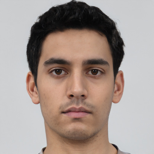 Neutral asian young-adult male with short  black hair and brown eyes