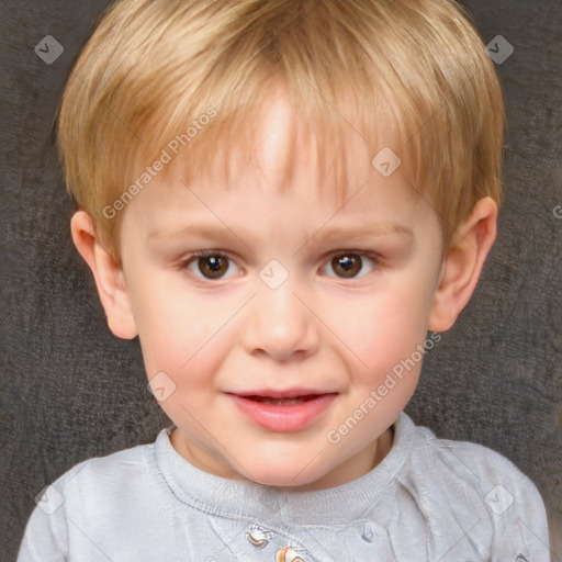 Joyful white child female with short  brown hair and brown eyes