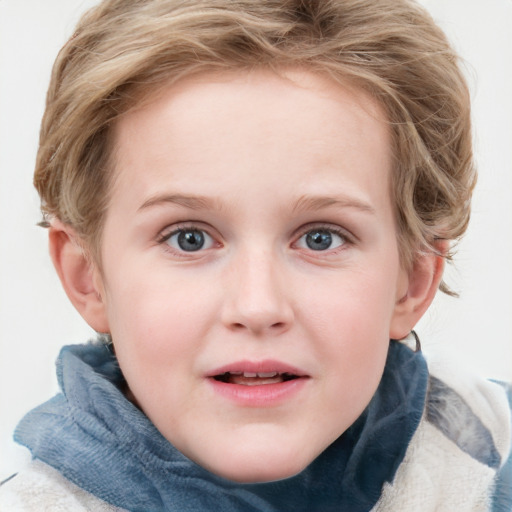 Neutral white child female with medium  brown hair and blue eyes