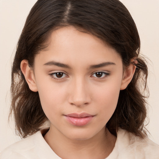 Neutral white child female with medium  brown hair and brown eyes