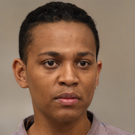 Neutral black young-adult male with short  brown hair and brown eyes