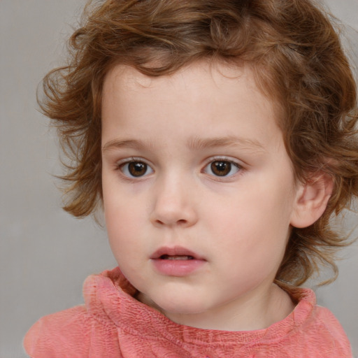 Neutral white child female with medium  brown hair and blue eyes