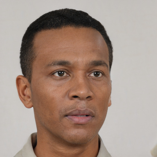 Neutral black young-adult male with short  brown hair and brown eyes