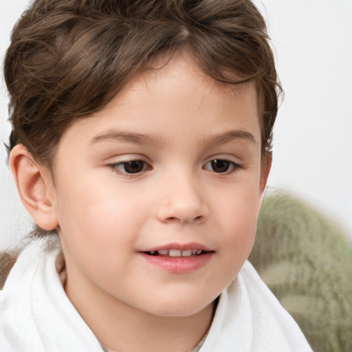 Joyful white child female with short  brown hair and brown eyes