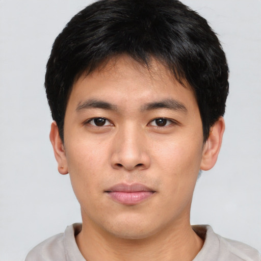 Neutral asian young-adult male with short  brown hair and brown eyes