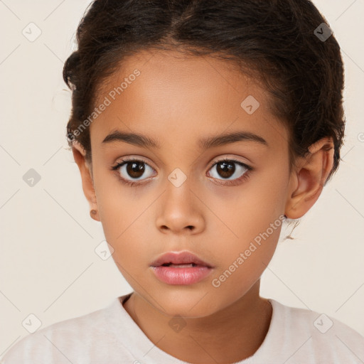 Neutral white child female with short  brown hair and brown eyes