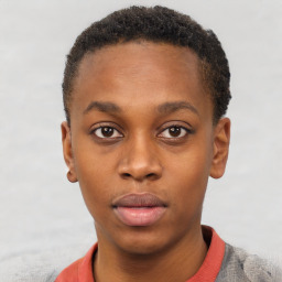 Neutral black young-adult male with short  brown hair and brown eyes