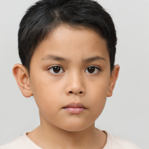 Neutral asian child female with short  brown hair and brown eyes