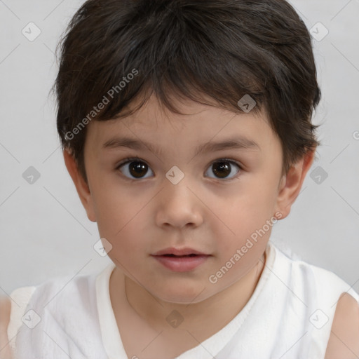 Neutral white child female with short  brown hair and brown eyes