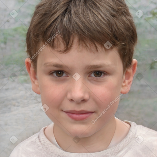 Joyful white child male with short  brown hair and brown eyes