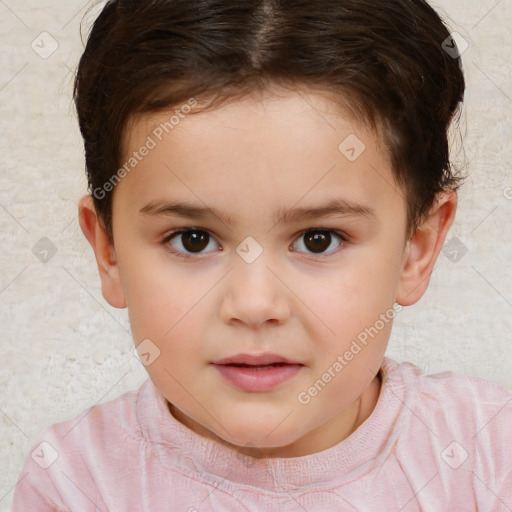 Neutral white child female with short  brown hair and brown eyes